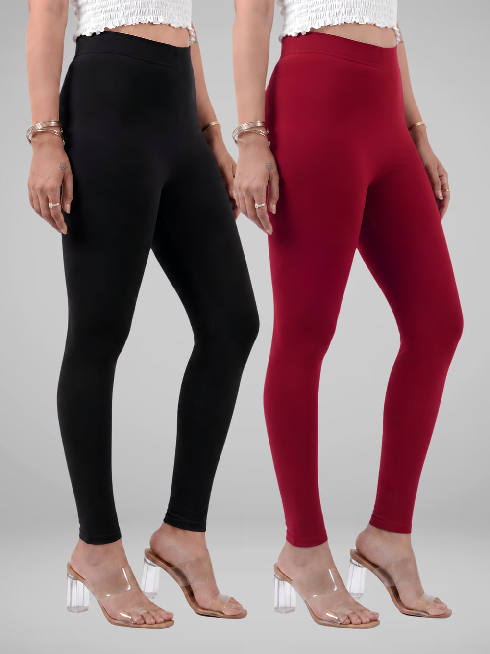 Glide-Ankle-Length-Pack-of-2-Leggings - black-,-maroon