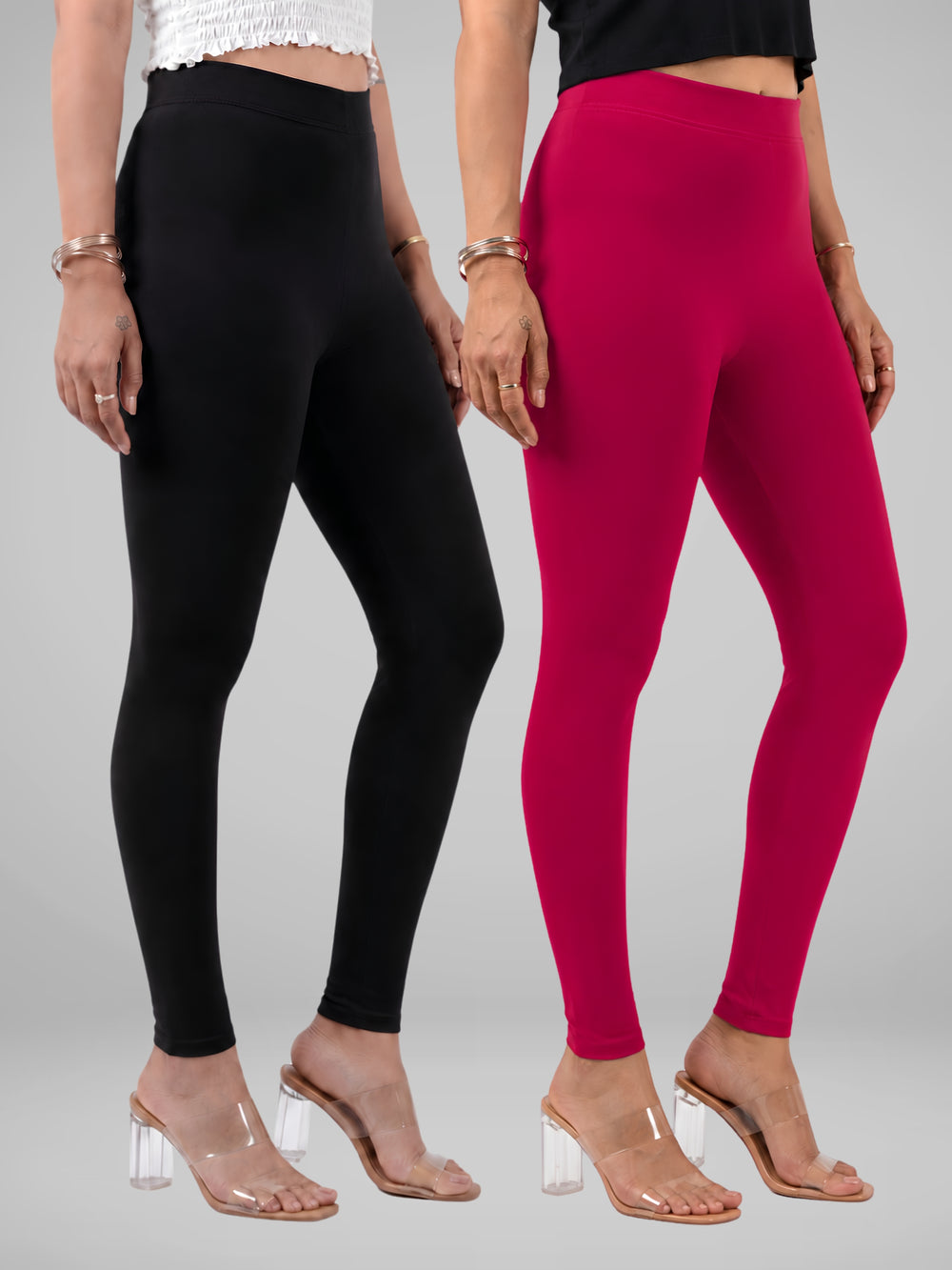 Glide-Ankle-Length-Pack-of-2-Leggings - black-,-rani-pink