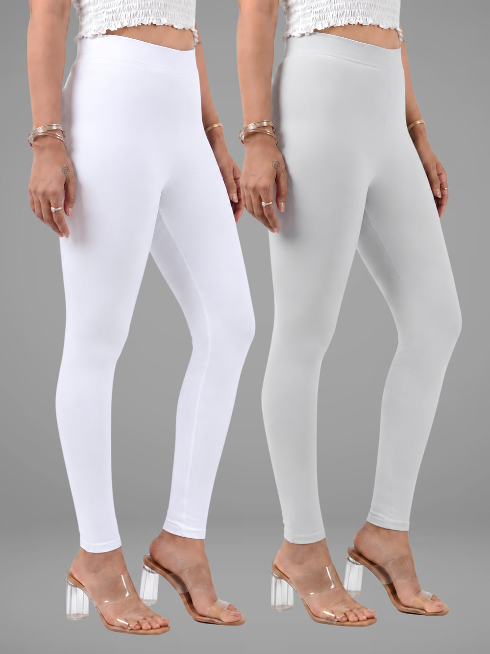 Glide-Ankle-Length-Leggings-Pack-of-2 - white-,-silver-grey