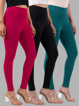 Black-,-Rani Pink-,-Dark Blue Green